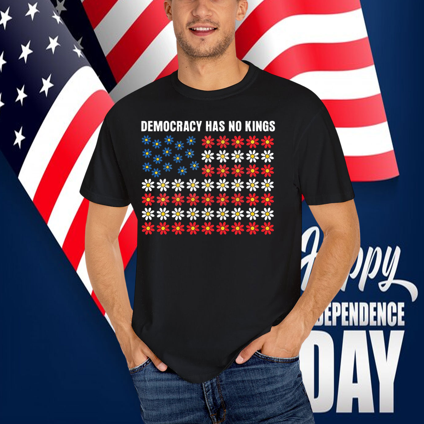 Democracy Has No King America Floral T-Shirt