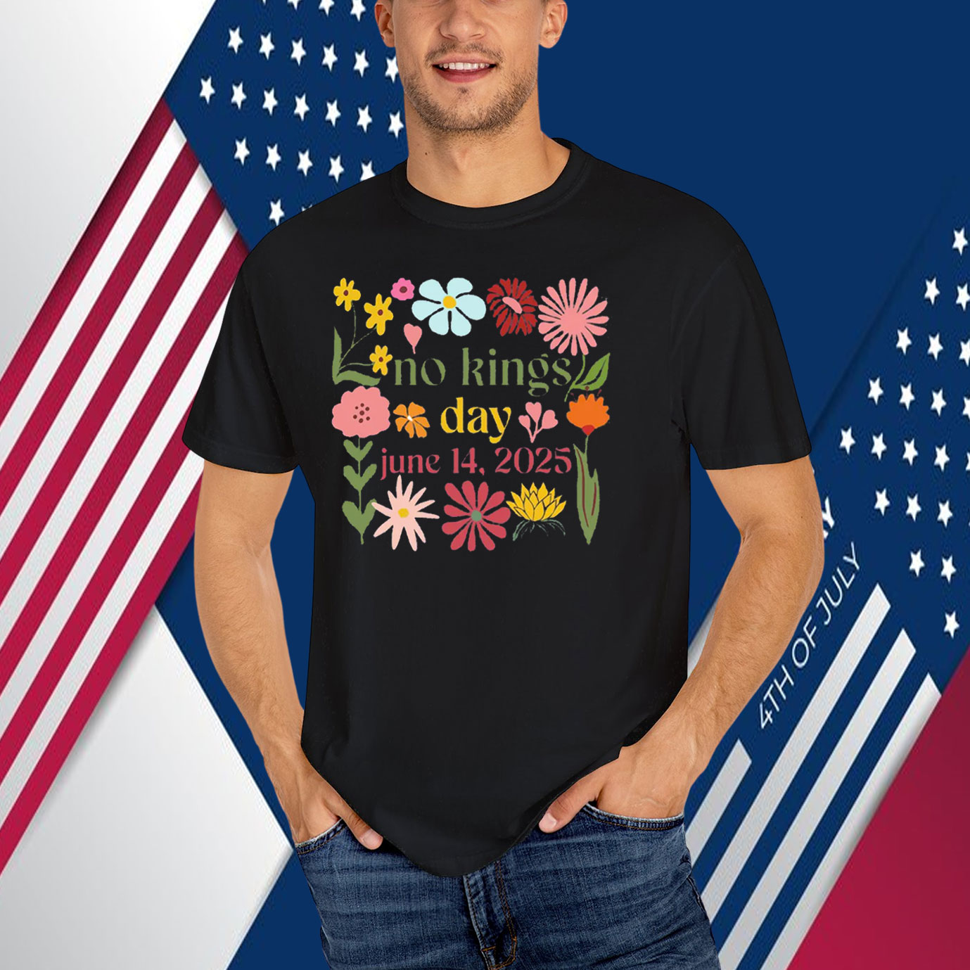Floral No Kings Day June 14,2025 T-Shirt