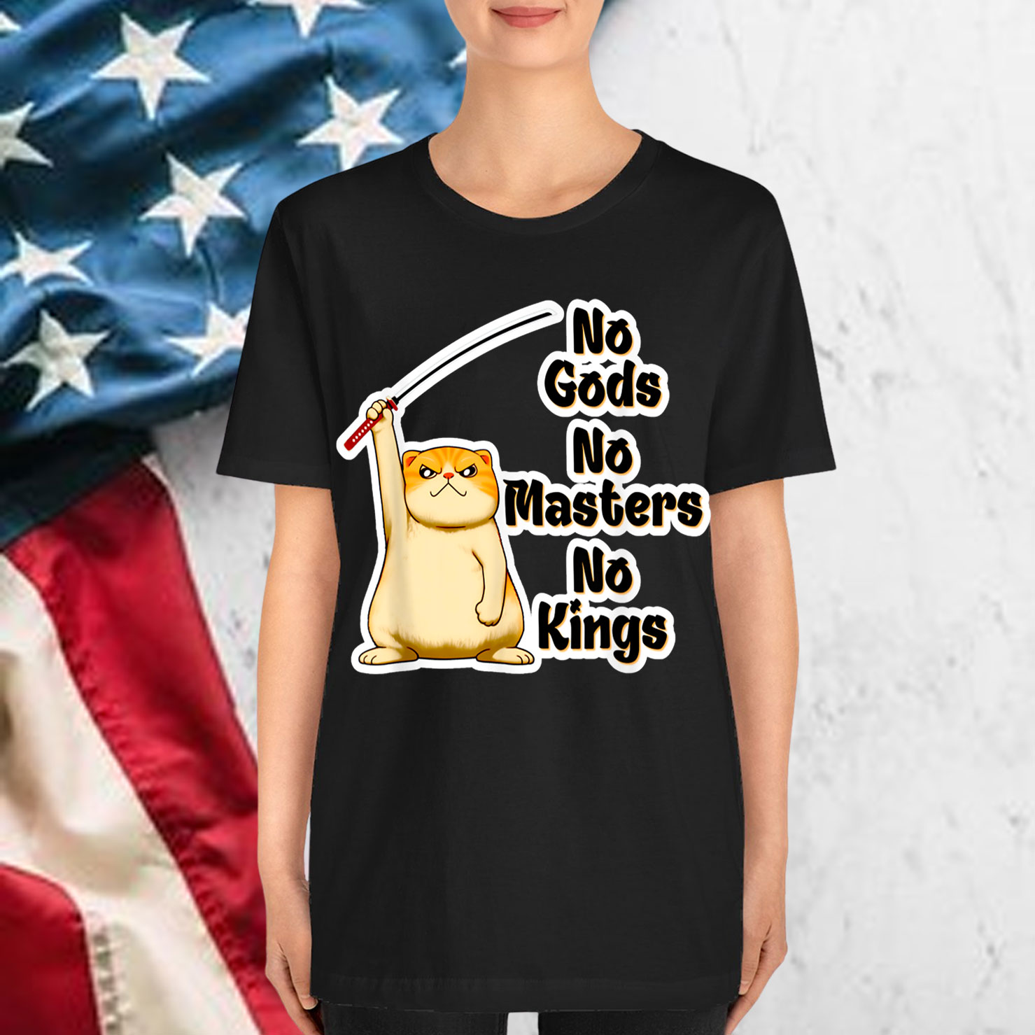 Funny Angry Cat No Gods No Masters No Kings Kitty Shirt