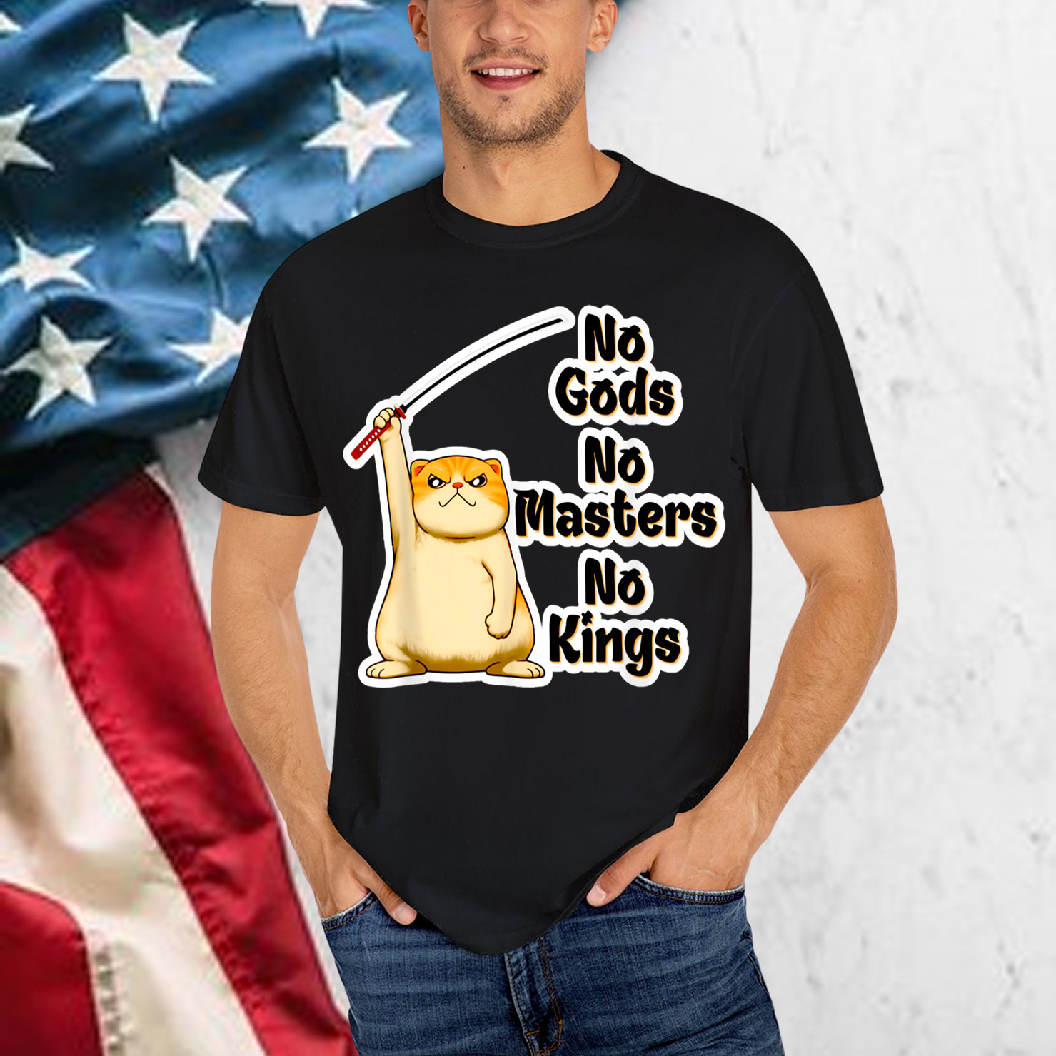 Funny Angry Cat No Gods No Masters No Kings Kitty Shirt