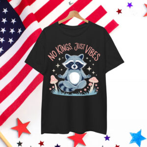 No Kings In America Just Vibes Funny Raccon Meditation Shirt
