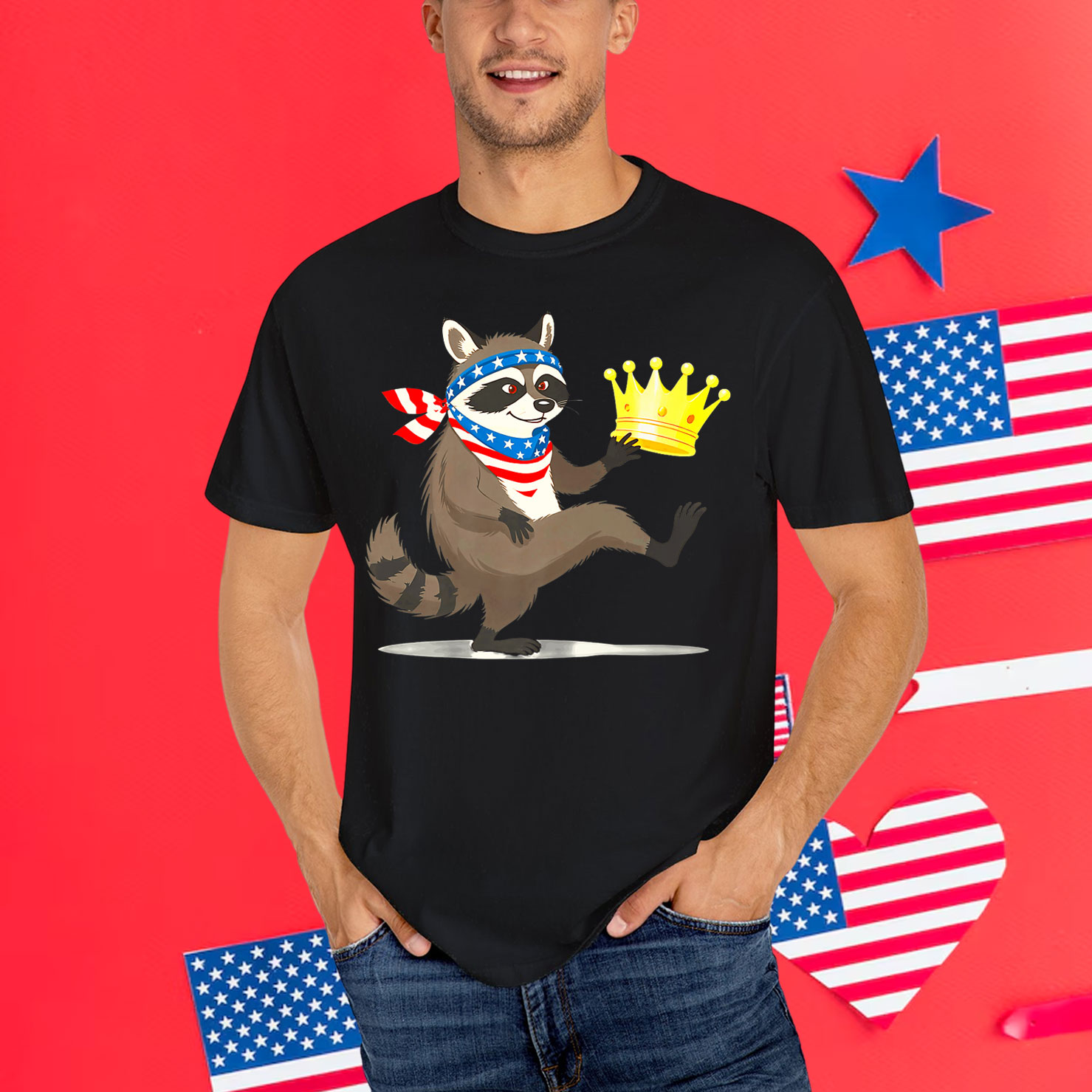 No Kings In America We The People Funny Raccoon in Bandana Premium Shirt
