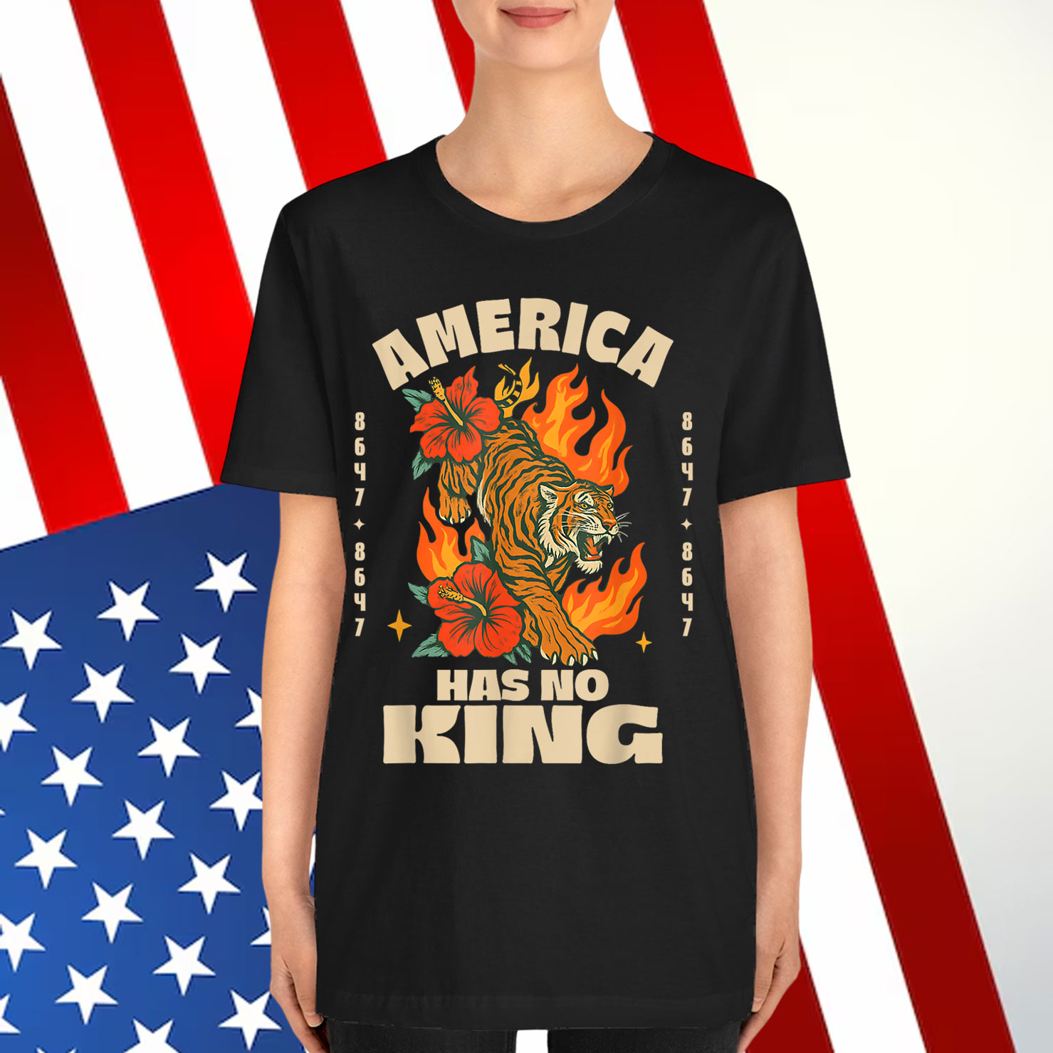 No Kings in America 8647 Vintage Boho Orange Tiger Shirt