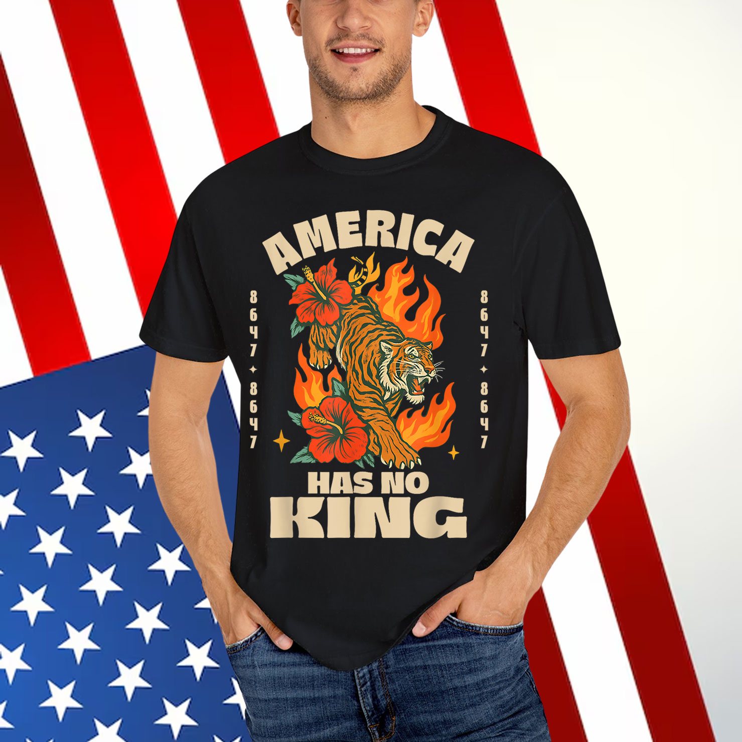 No Kings in America 8647 Vintage Boho Orange Tiger Shirt