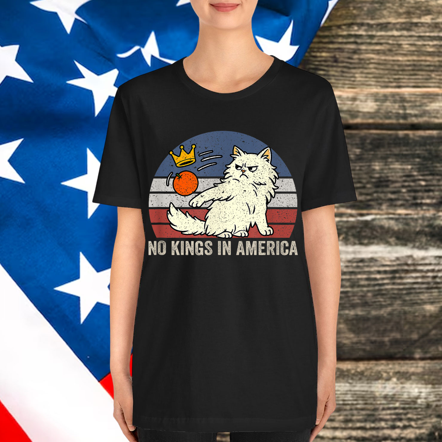 No Kings In America Black Cat Political Anti Trump Protest Shirt