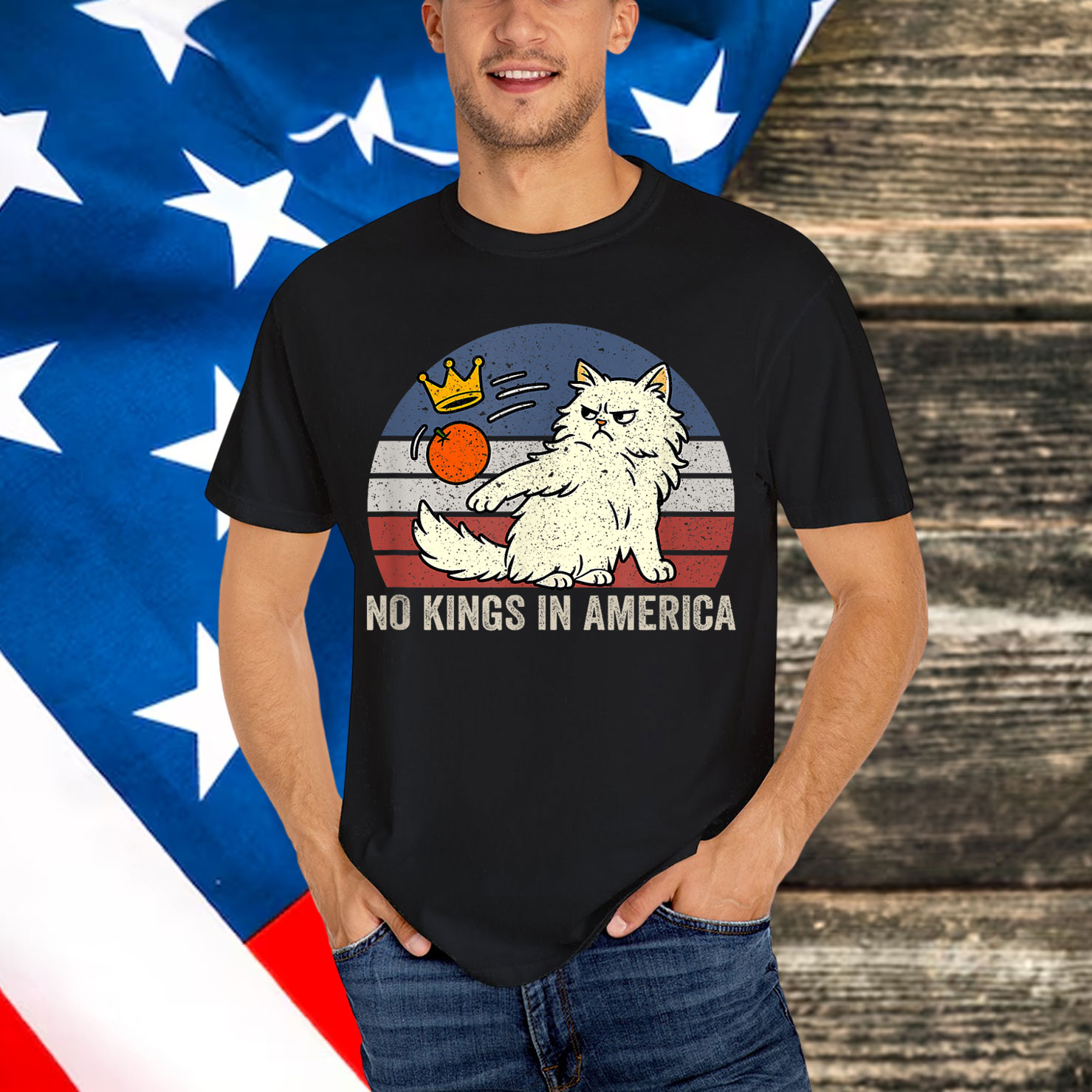 No Kings In America Black Cat Political Anti Trump Protest Shirt