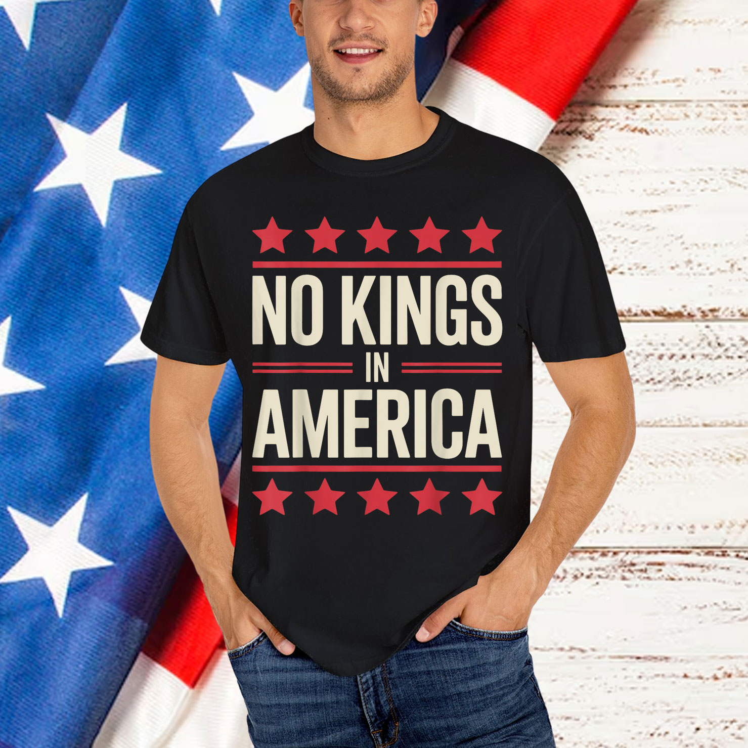 No Kings in America Flag Save Democracy Shirt