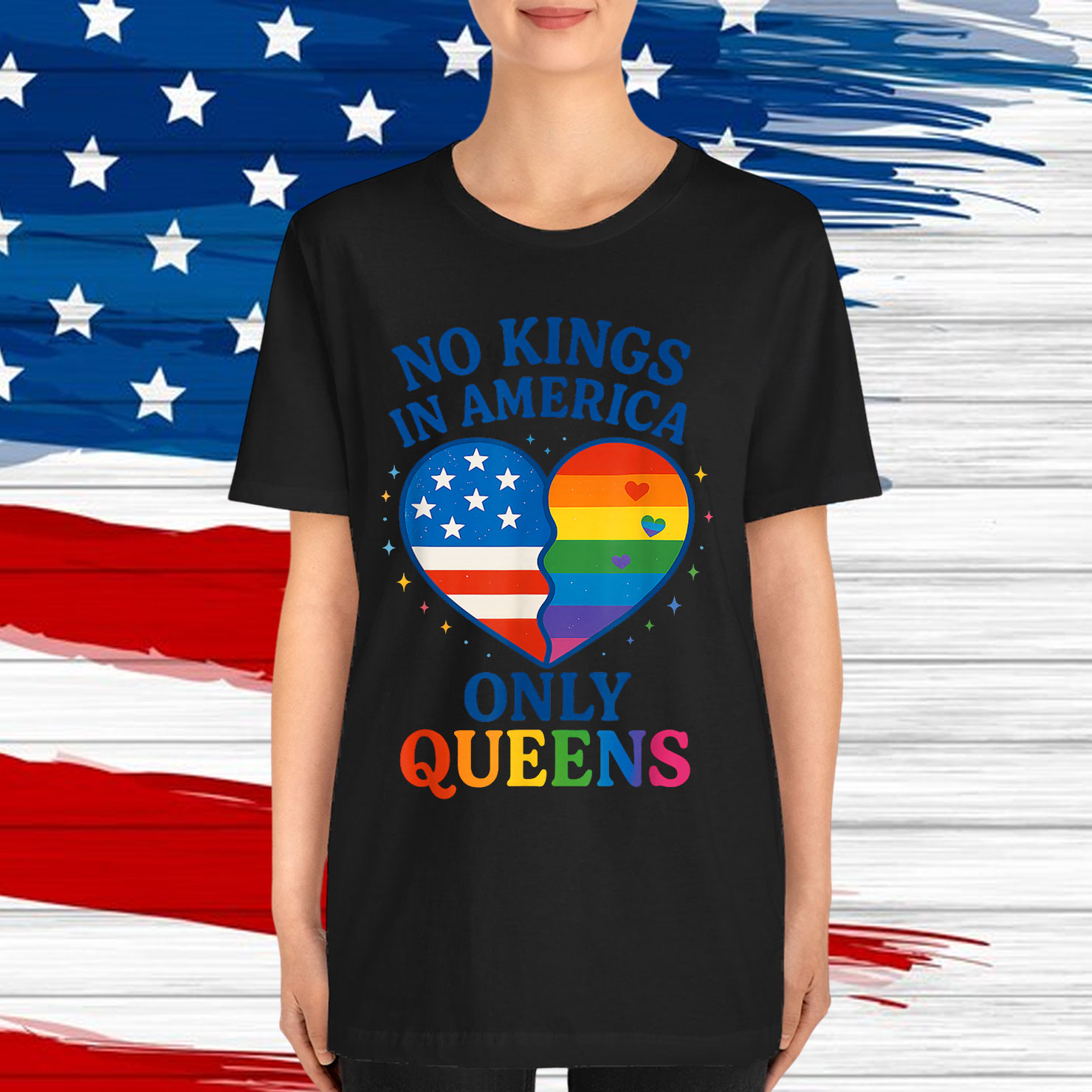 No Kings in America Only Queens Funny Queer Ally Gay Shirt