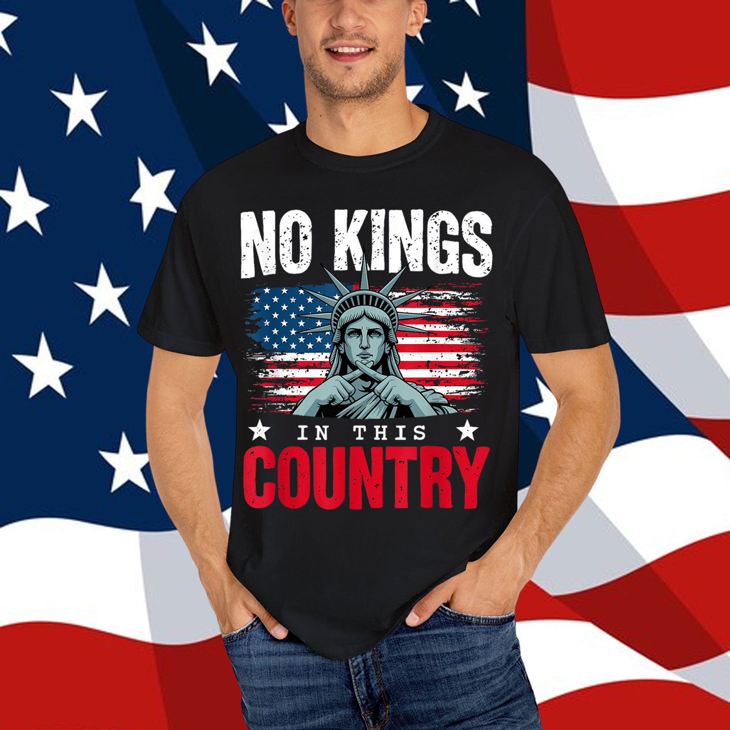 No Kings in This Country Statue of Liberty USA Flag No Sign Shirt