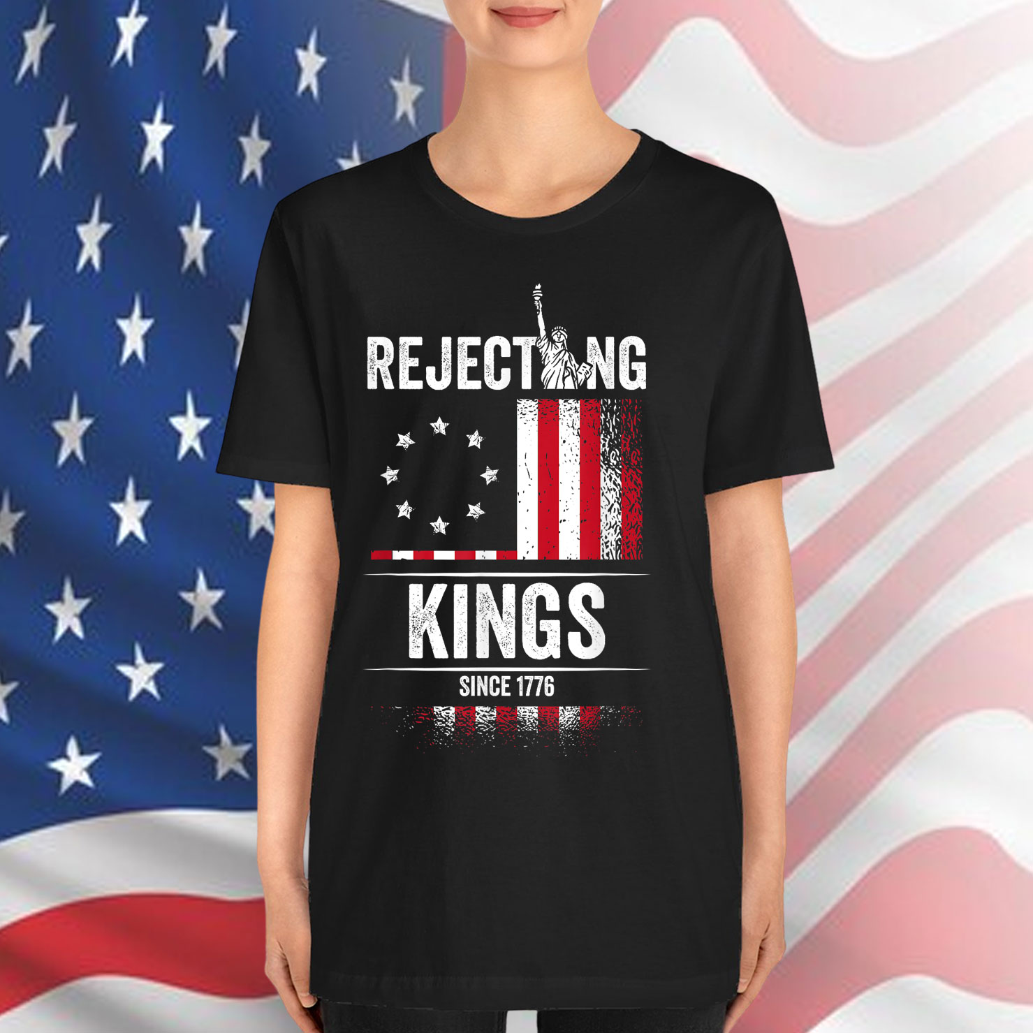 Rejecting Kings 1776 Patriotic USA Flag Vintage Shirt