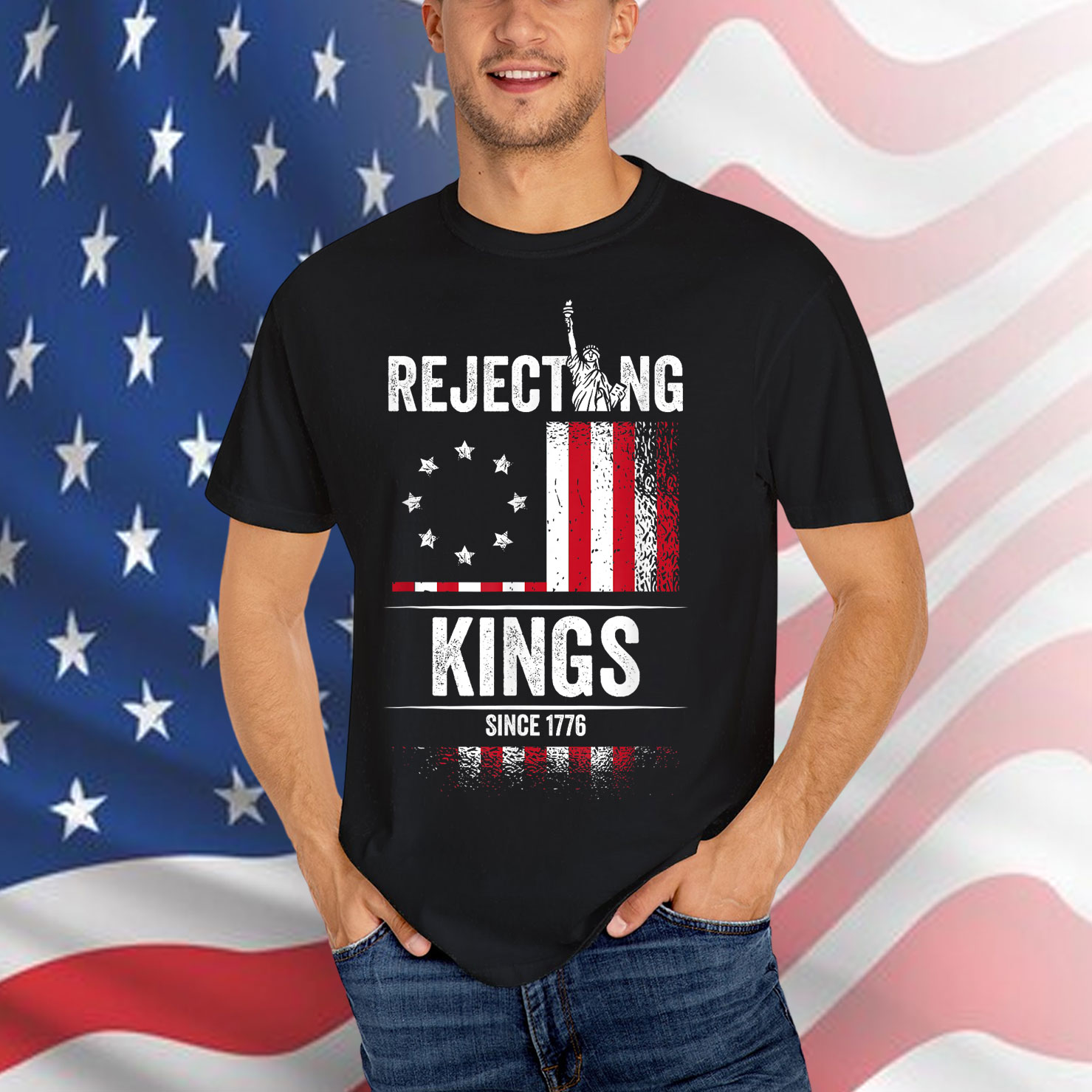 Rejecting Kings 1776 Patriotic USA Flag Vintage Shirt