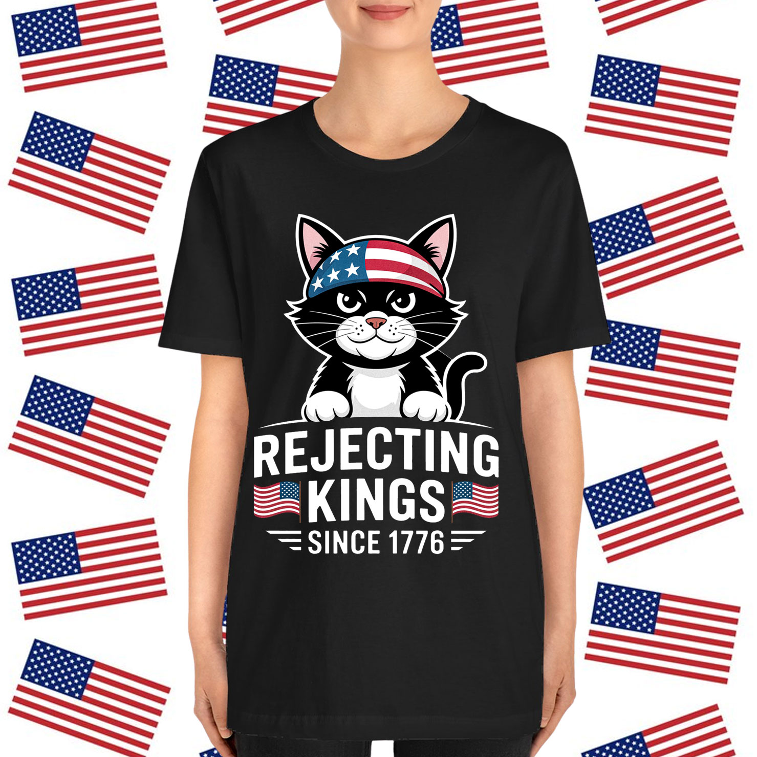 Rejecting Kings Since 1776 Patriotic USA Black Cat Shirt