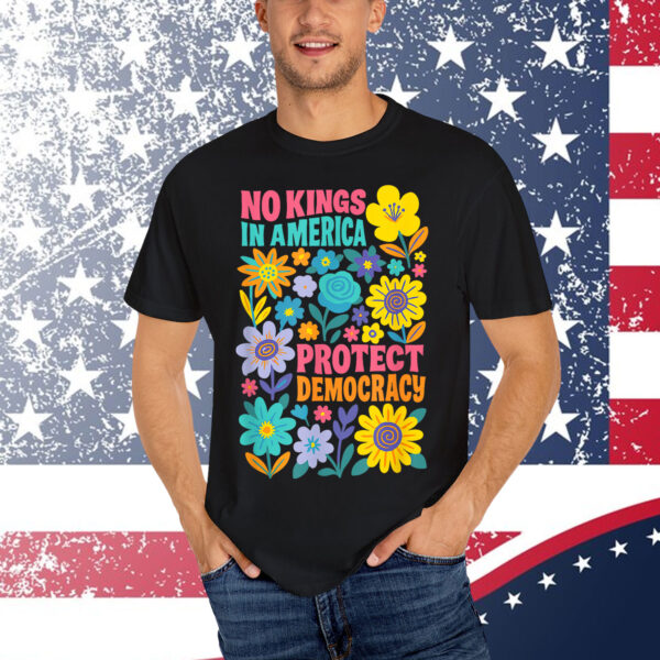 Retro Floral 70s No King In America Democracy Rejecting King Shirt